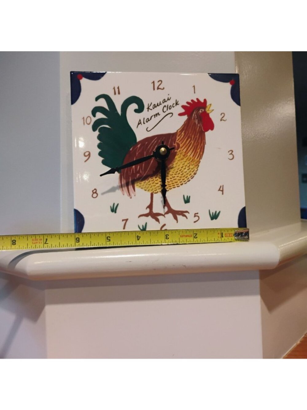 Vtg Hawaii Hand Painted Rooster Ceramic Tile Kauai Alarm Clock 6" x 6" - READ - Picture 3 of 5